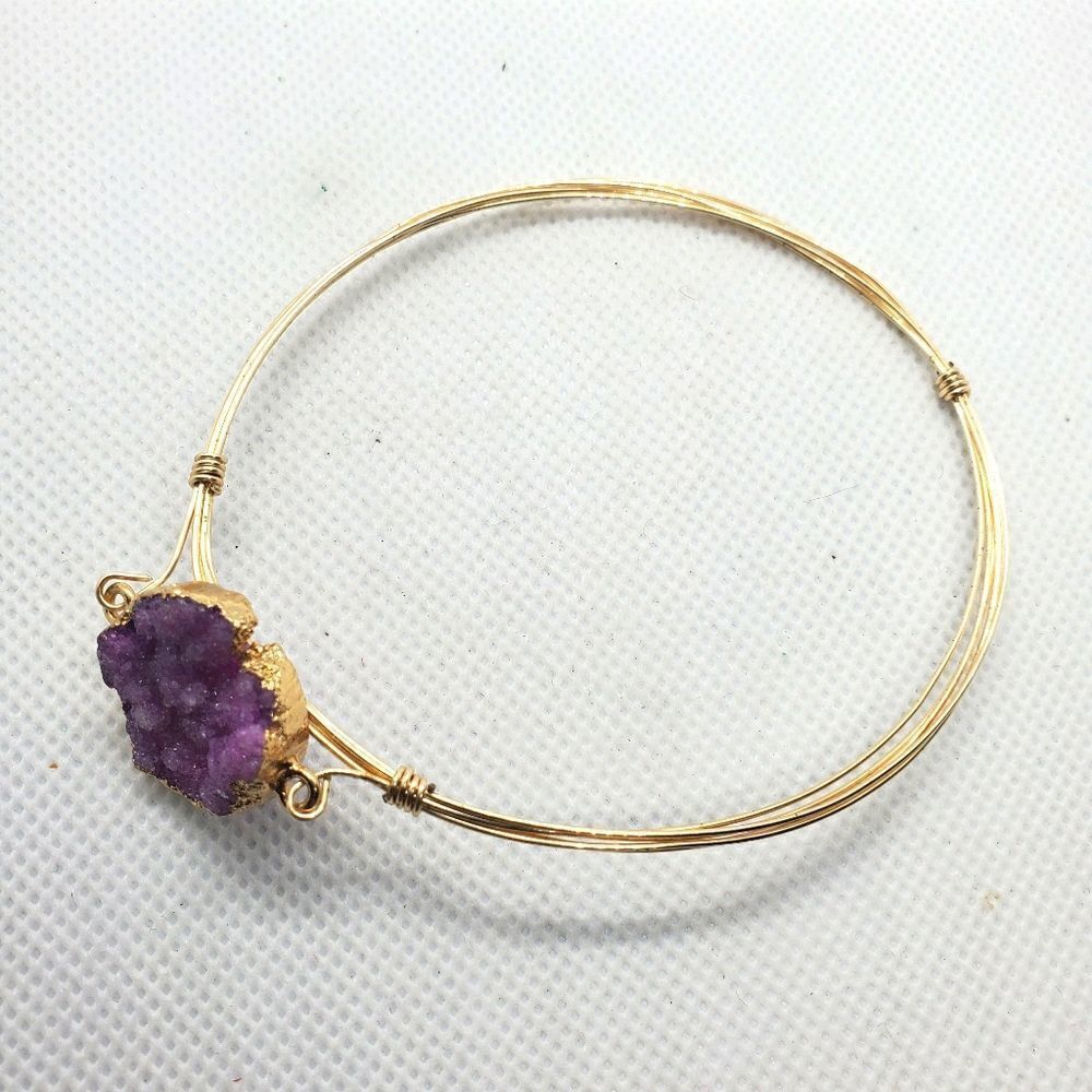 Gold Tone & Purple Druzy Bracelet